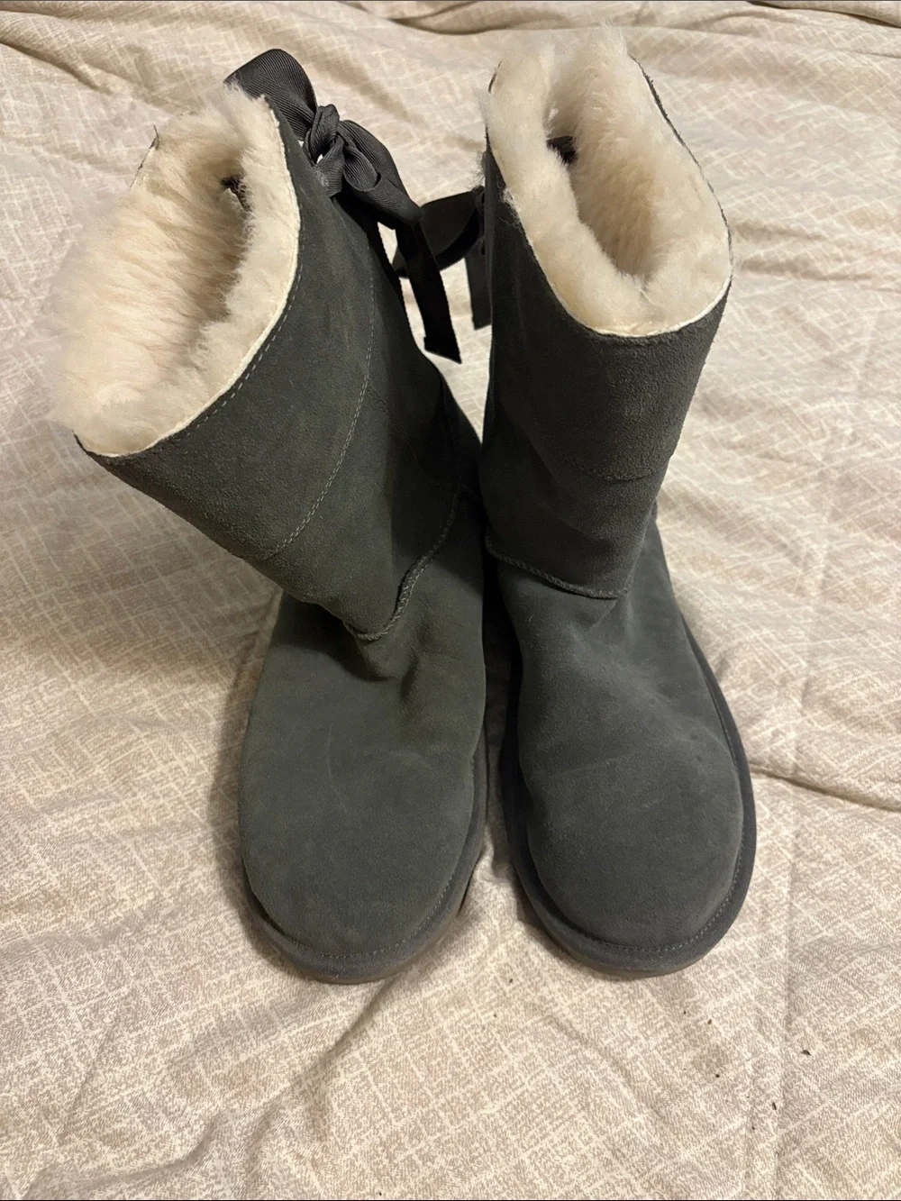 Koolaburra Gray Suede Lace-Back Cozy Winter Boots